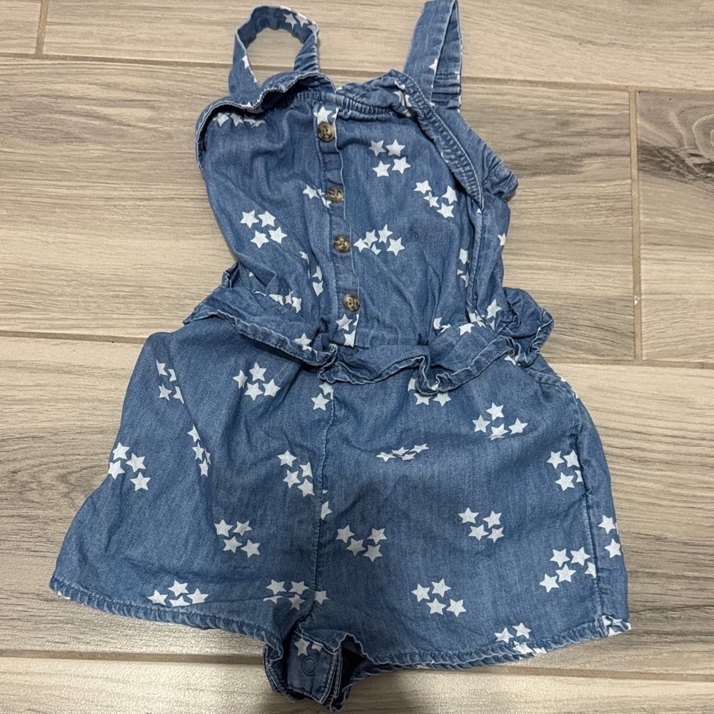 Cat & Jack Blue Star-Print Denim Romper